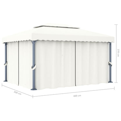 Gazebo con Tende e Stringa di Luci LED 4x3 m Bianco Crema - homemem39