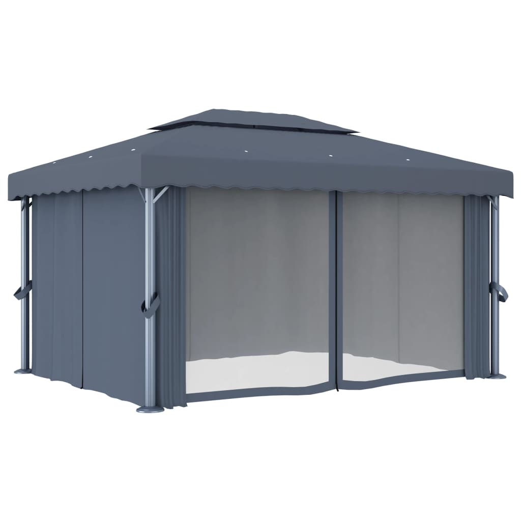 Gazebo con Tende e Stringa di Luci LED 4x3 m Antracite | homemem39