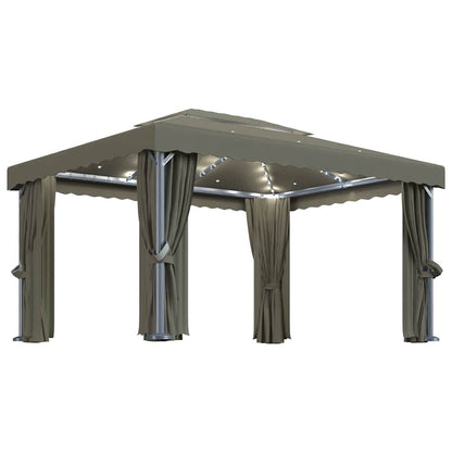 Gazebo con Tende e Stringa di Luci LED 4x3 m Grigio Talpa | homemem39
