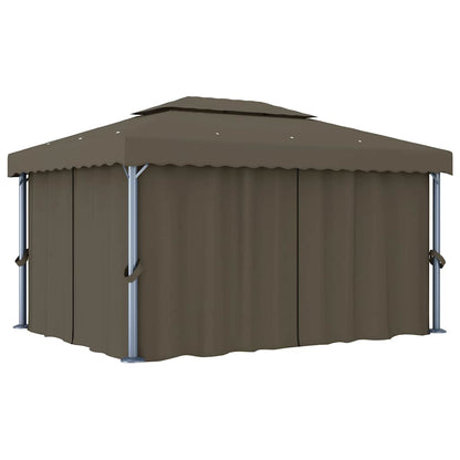 Gazebo con Tende e Stringa di Luci LED 4x3 m Grigio Talpa | homemem39
