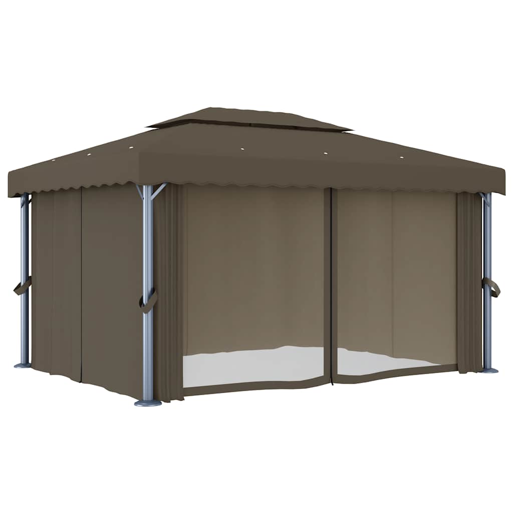 Gazebo con Tende e Stringa di Luci LED 4x3 m Grigio Talpa | homemem39