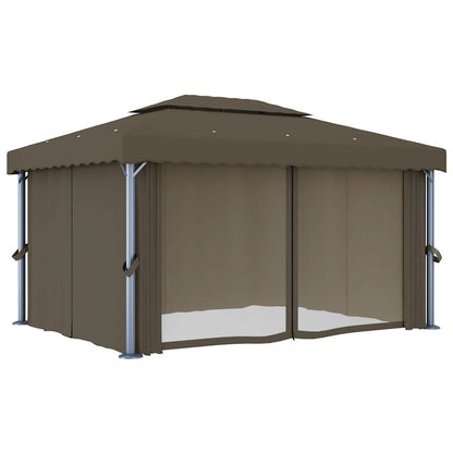 Gazebo con Tende e Stringa di Luci LED 4x3 m Grigio Talpa | homemem39