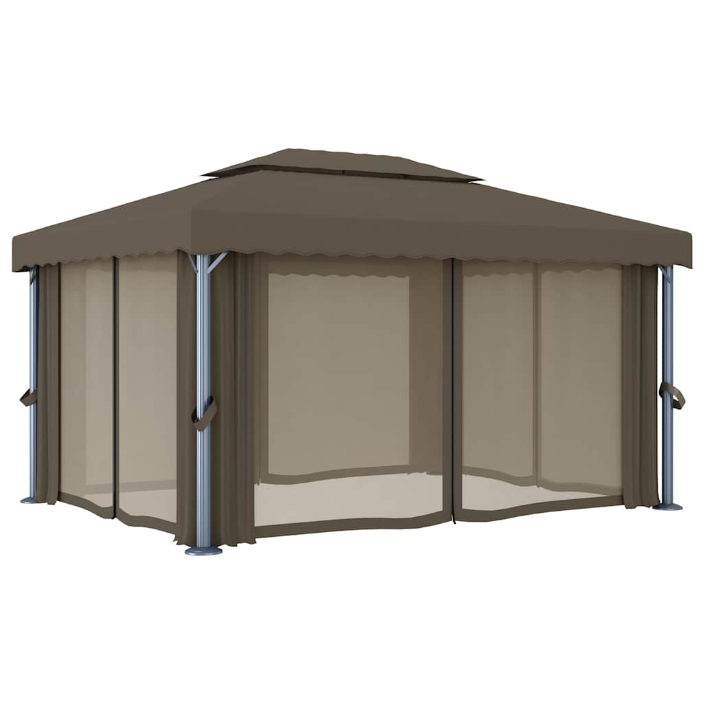 Gazebo con Tende e Stringa di Luci LED 4x3 m Grigio Talpa | homemem39