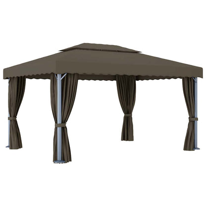 Gazebo con Tende e Stringa di Luci LED 4x3 m Grigio Talpa | homemem39