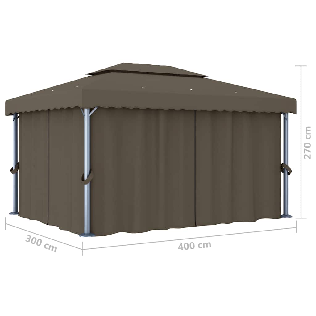 Gazebo con Tende e Stringa di Luci LED 4x3 m Grigio Talpa | homemem39