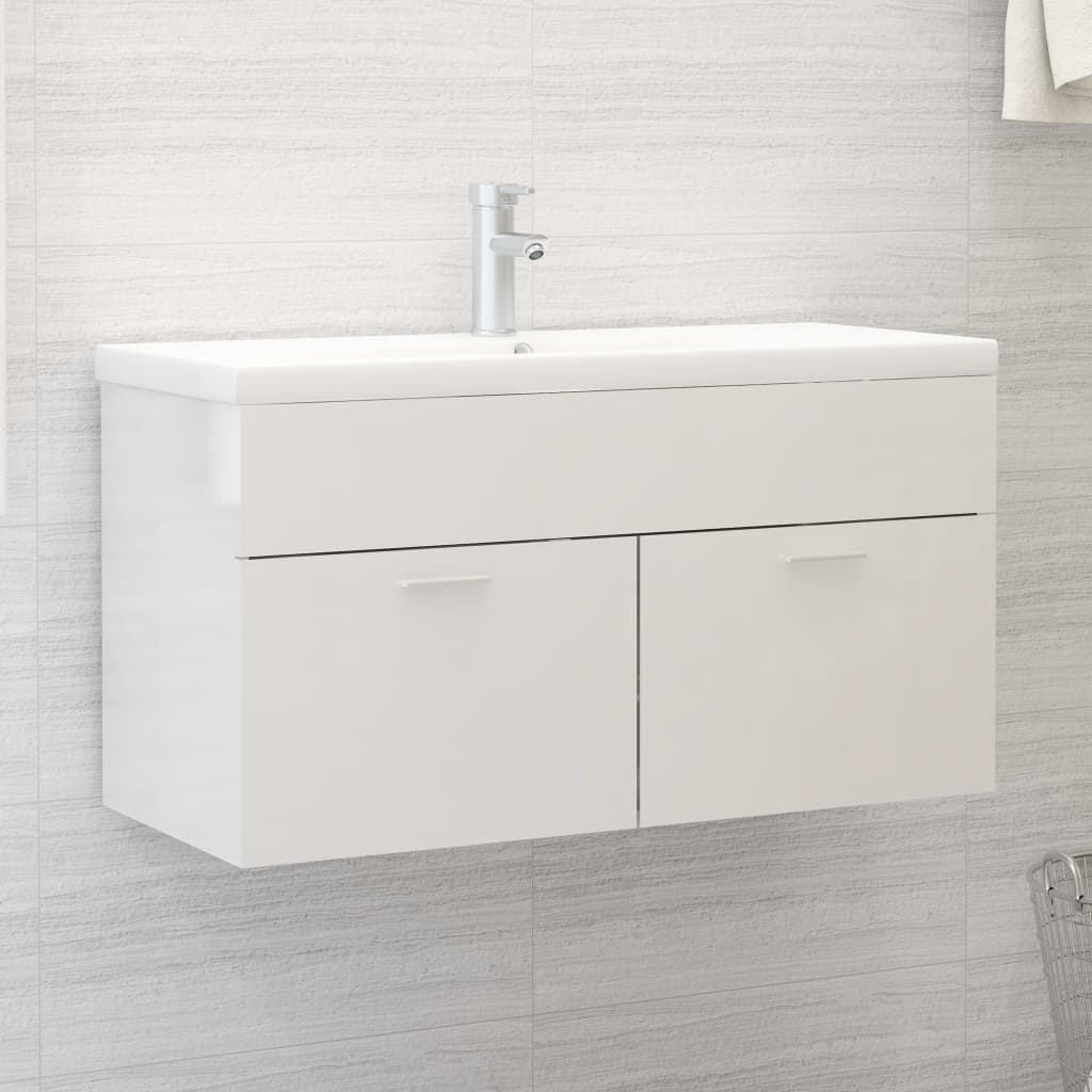 Mobile Bagno con Lavabo Integrato Bianco Lucido in Truciolato | homemem39