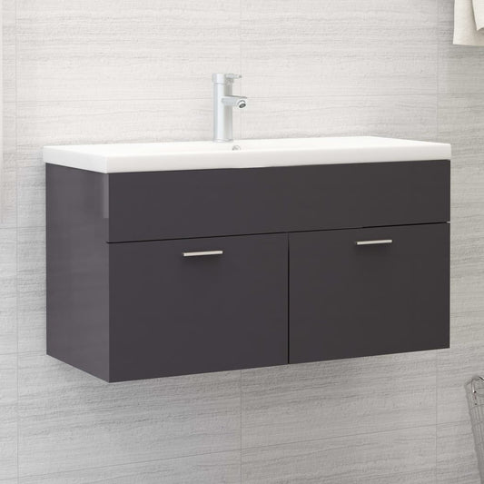 Mobile Bagno con Lavabo Integrato Grigio Lucido in Truciolato | homemem39
