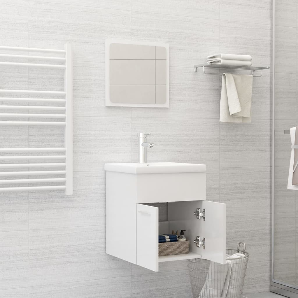 Set Mobili da Bagno Bianco Lucido in Truciolato | homemem39