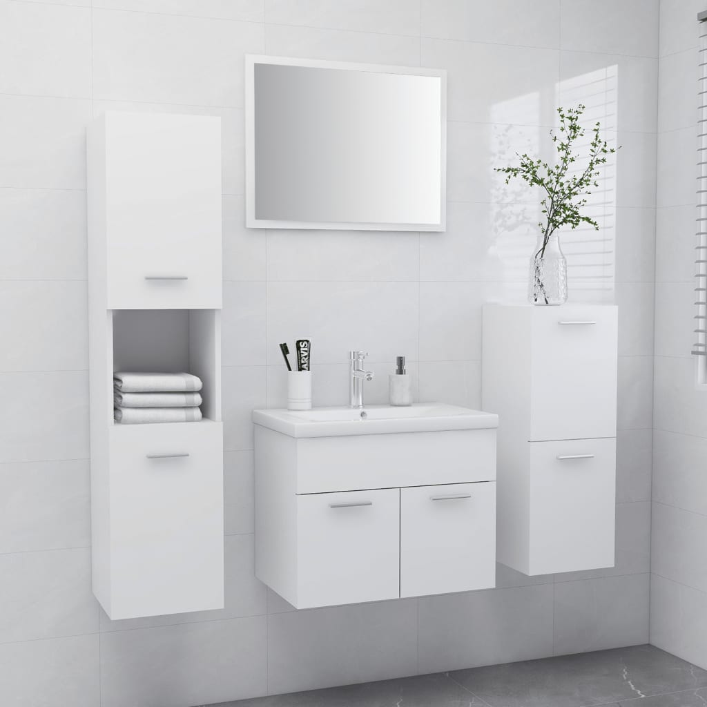 Set Mobili da Bagno Bianco in Legno Multistrato