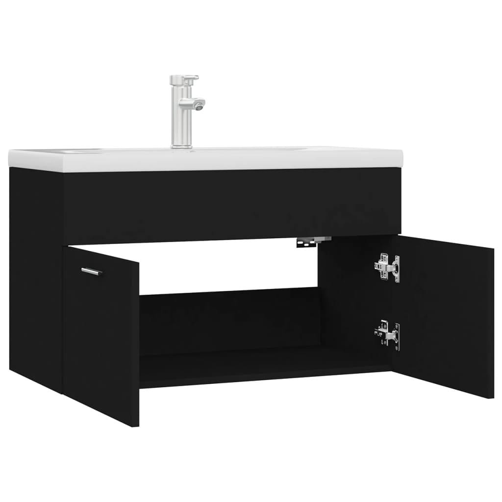Mobile con Lavabo Integrato Nero in Legno Multistrato | homemem39