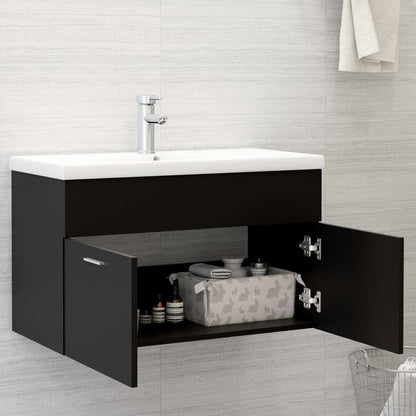 Mobile con Lavabo Integrato Nero in Legno Multistrato | homemem39