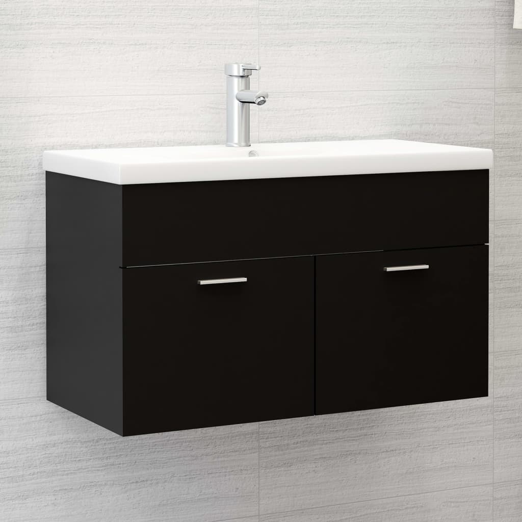 Mobile con Lavabo Integrato Nero in Legno Multistrato | homemem39