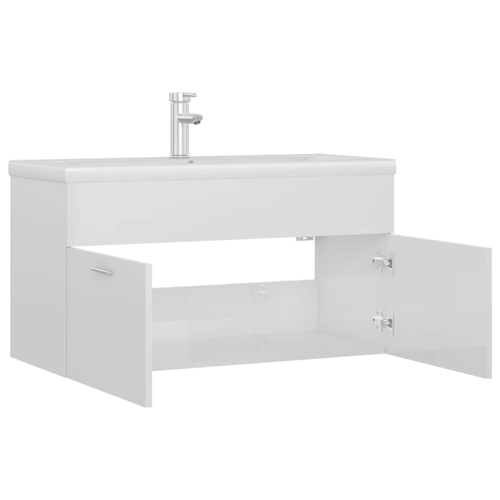 Mobile con Lavabo Integrato Bianco Lucido in Legno Multistrato | homemem39