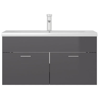 Mobile con Lavabo Integrato Grigio Lucido in Legno Multistrato