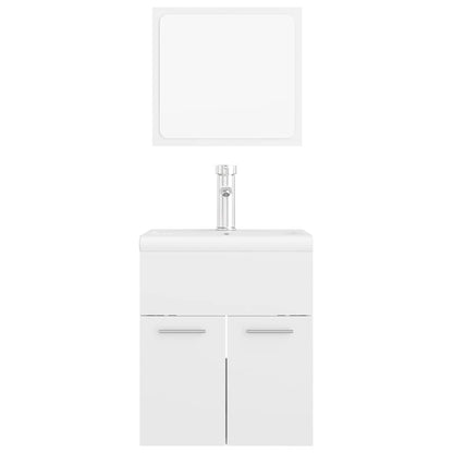 Set Mobili da Bagno Bianco Lucido in Legno Multistrato