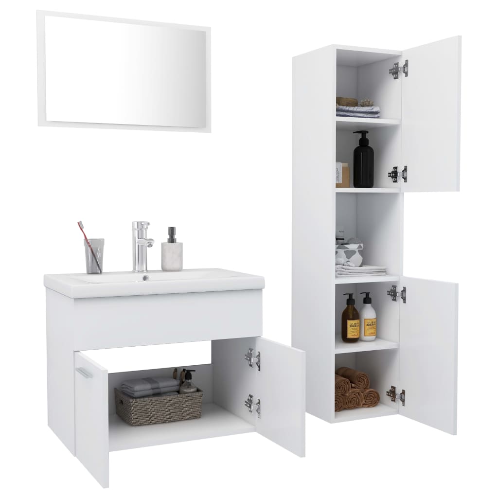 Set Mobili da Bagno Bianco in Legno Multistrato