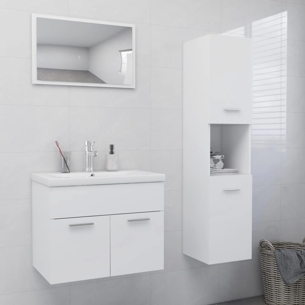Set Mobili da Bagno Bianco in Legno Multistrato