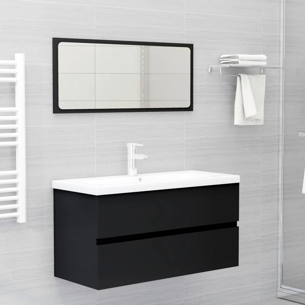 Mobile con Lavabo Integrato Nero in Legno Multistrato | homemem39