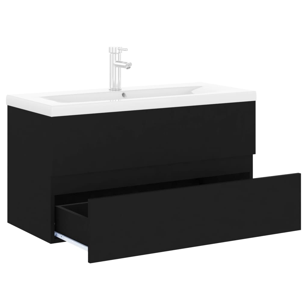 Mobile con Lavabo Integrato Nero in Legno Multistrato | homemem39