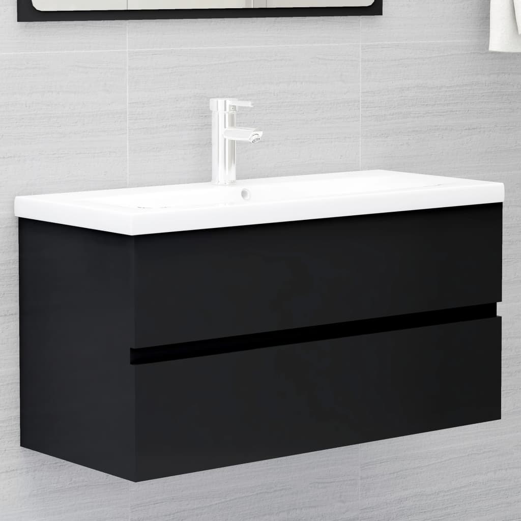 Mobile con Lavabo Integrato Nero in Legno Multistrato | homemem39