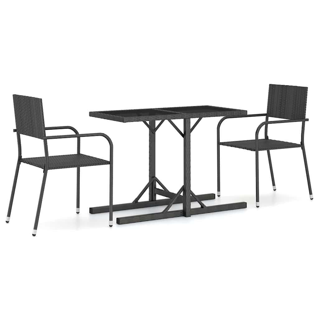 Set Mobili da Pranzo per Giardino 3 pz Nero | homemem39