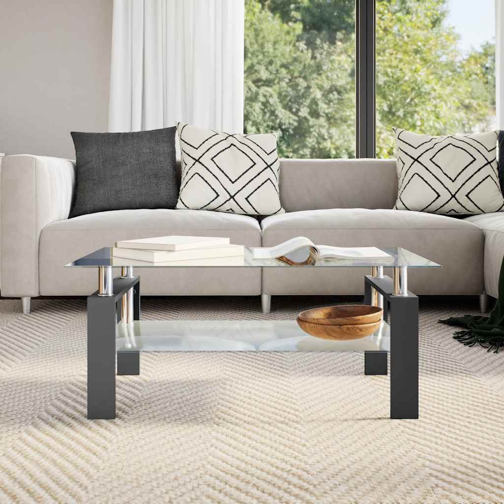 Tavolino Salotto Nero e Trasparente 95x55x40 cm Vetro Temperato | homemem39