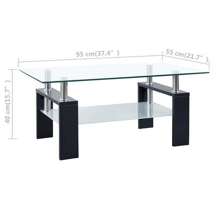 Tavolino Salotto Nero e Trasparente 95x55x40 cm Vetro Temperato | homemem39