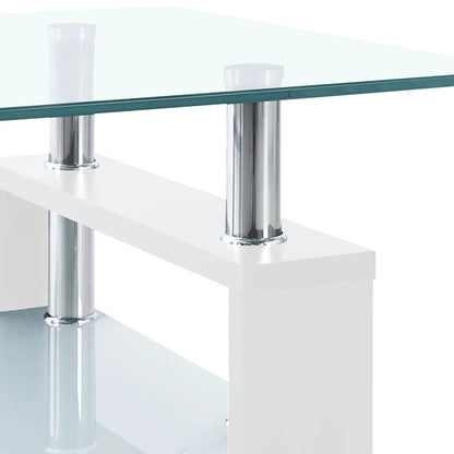 Tavolino Bianco e Trasparente 95x55x40 cm Vetro Temperato | homemem39