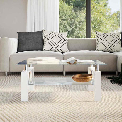 Tavolino Bianco e Trasparente 95x55x40 cm Vetro Temperato | homemem39