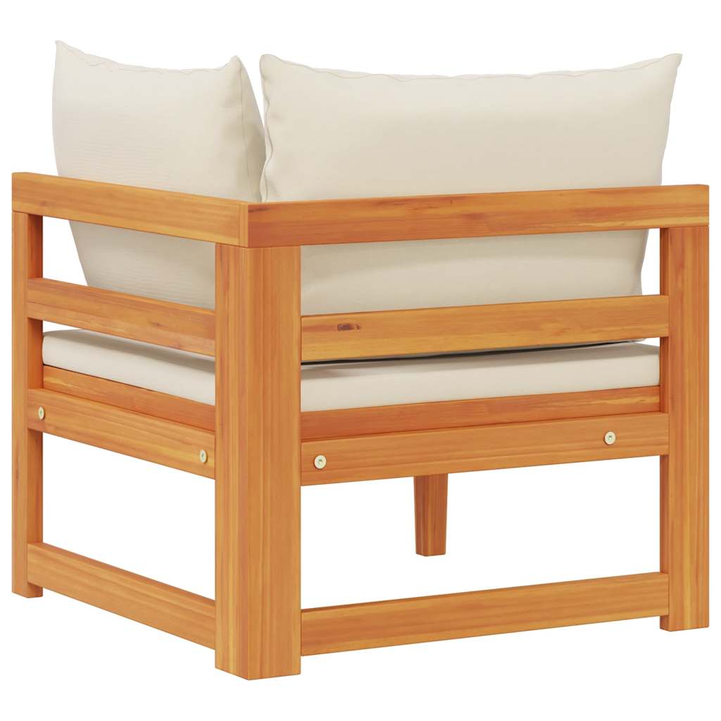 Divano Angolare con Cuscini Bianco Crema in Massello di Acacia