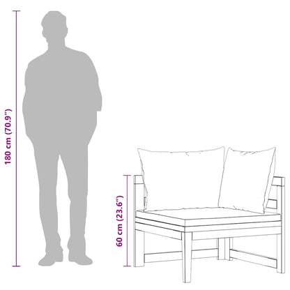 Divano Angolare con Cuscini Bianco Crema in Massello di Acacia