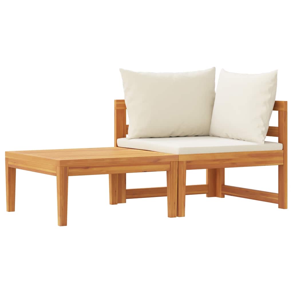 Set Divani Giardino 2 pz Cuscini Bianco Crema in Legno d'Acacia
