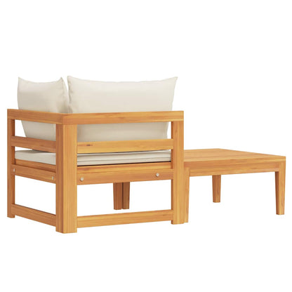 Set Divani Giardino 2 pz Cuscini Bianco Crema in Legno d'Acacia