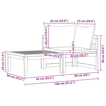 Set Divani Giardino 2 pz Cuscini Bianco Crema in Legno d'Acacia