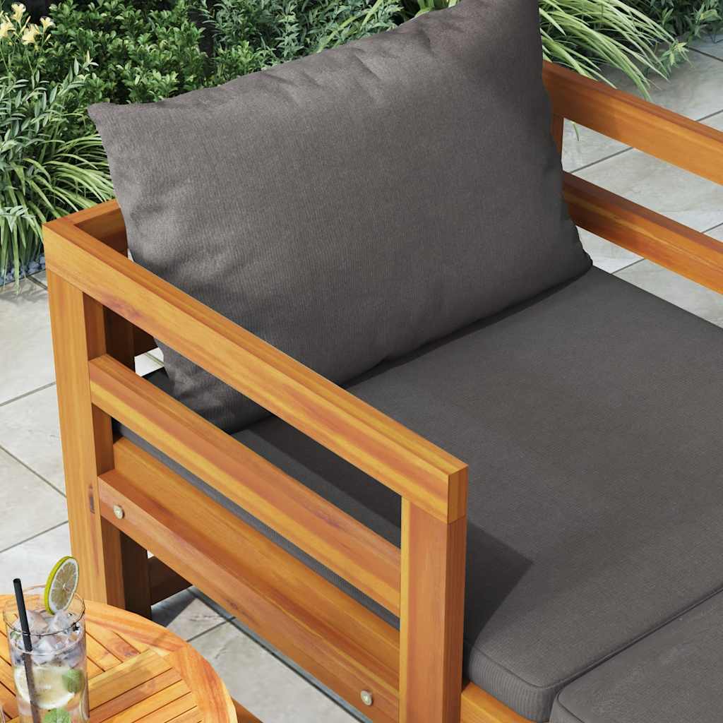 Lettino Prendisole con Cuscini Grigio Scuro in Massello Acacia | homemem39