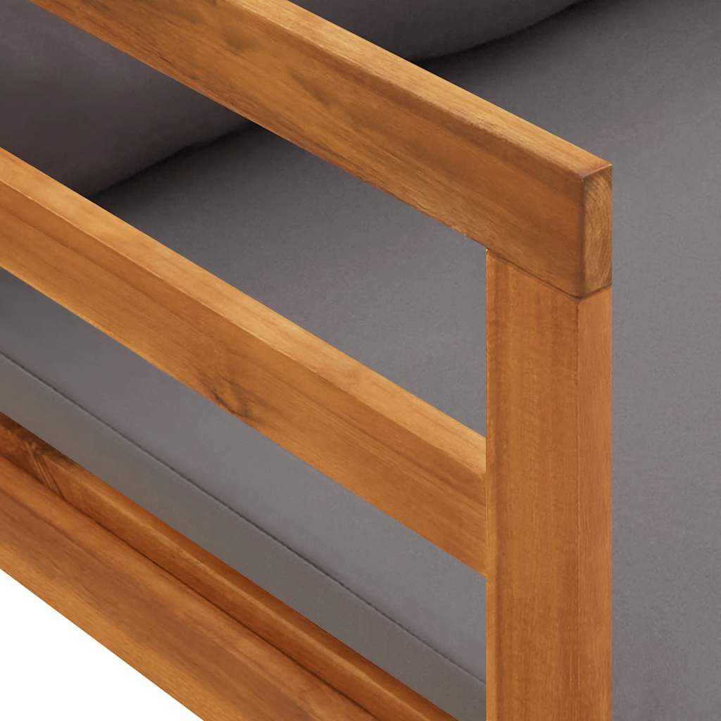 Lettino Prendisole con Cuscini Grigio Scuro in Massello Acacia - homemem39