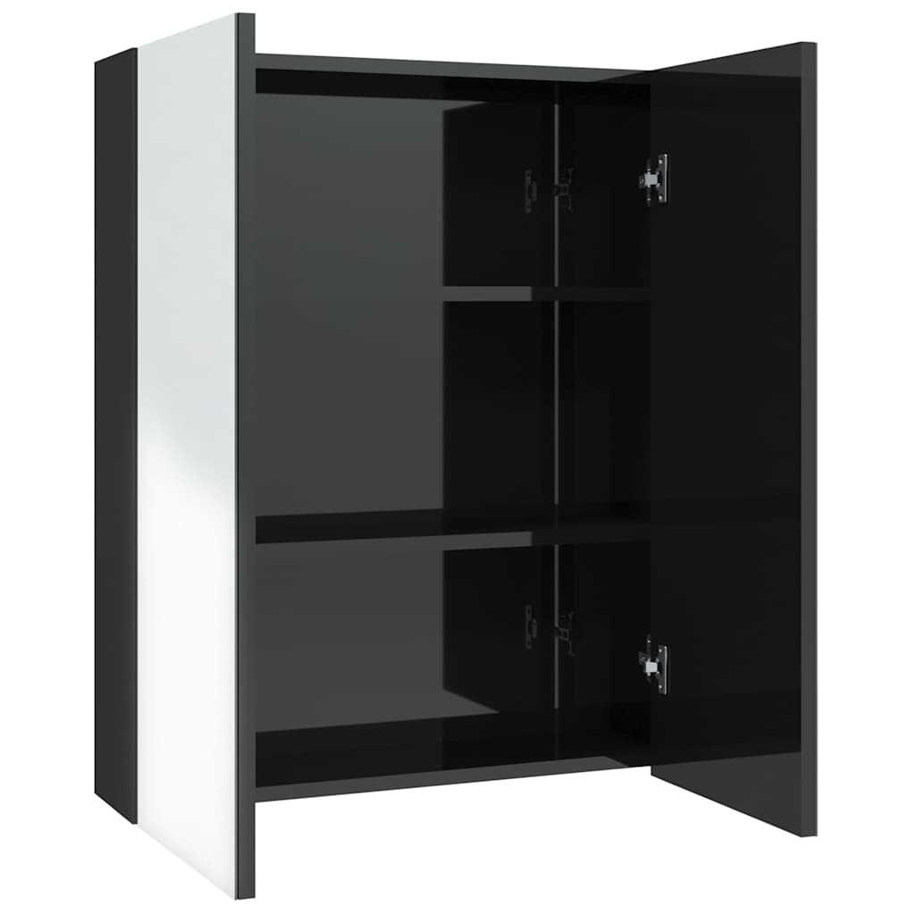 Armadietto a Specchio per Bagno 60x15x75 cm MDF Nero Lucido | homemem39