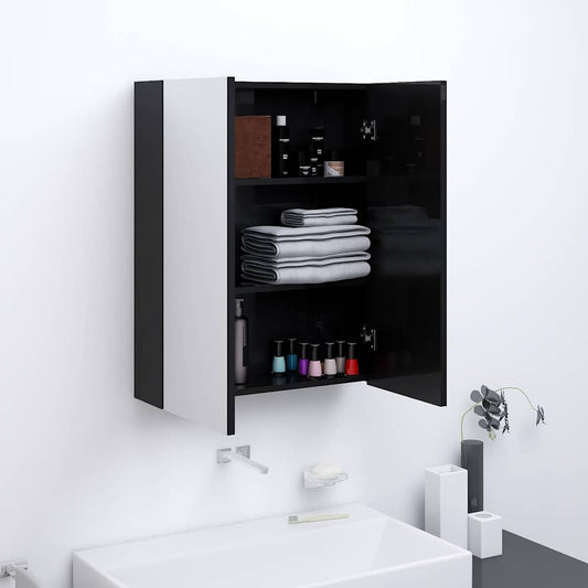 Armadietto a Specchio per Bagno 60x15x75 cm MDF Nero Lucido | homemem39
