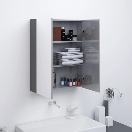 Armadietto a Specchio per Bagno 60x15x75 cm MDF Grigio Lucido | homemem39