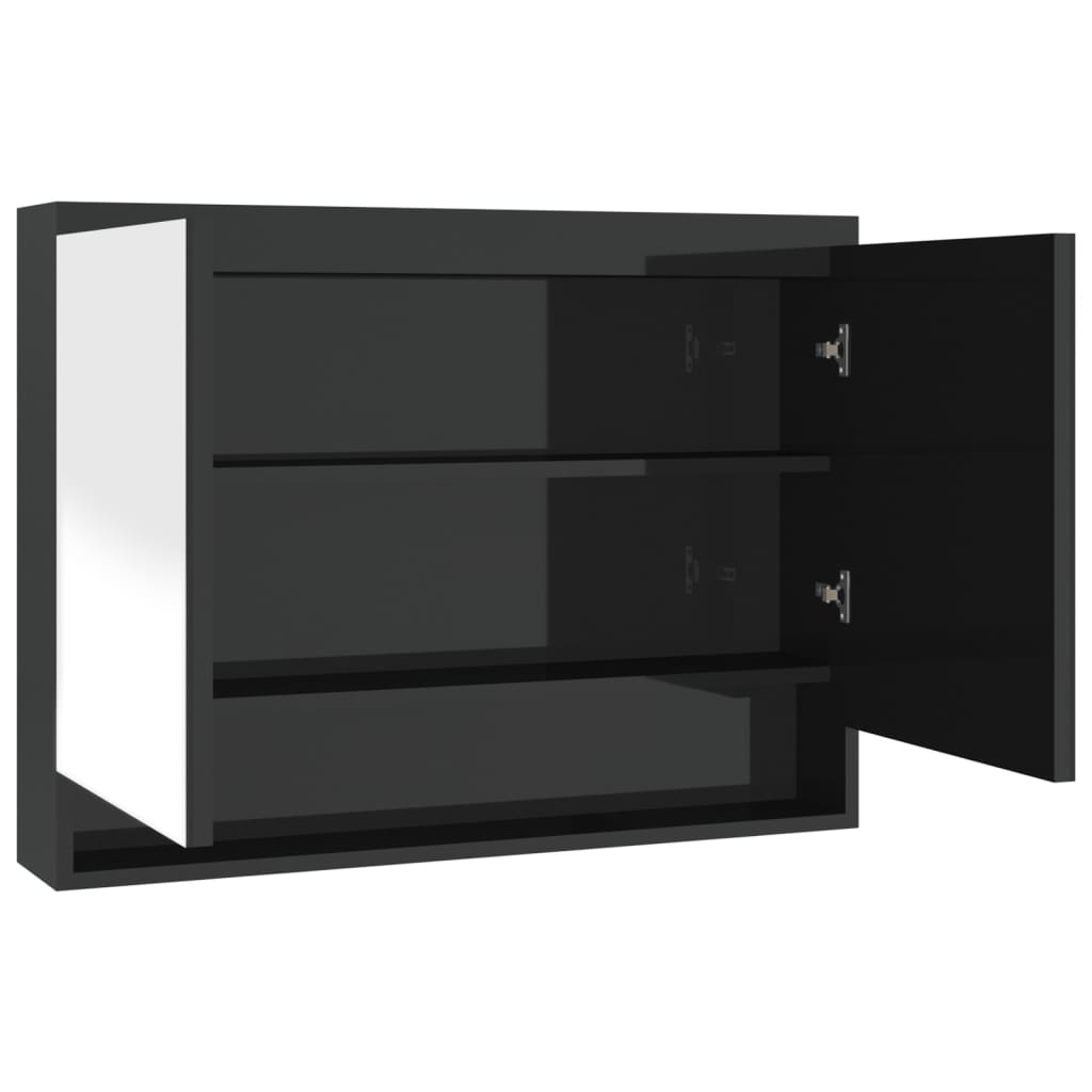 Armadietto Bagno con Specchio 80x15x60 cm in MDF Nero Lucido