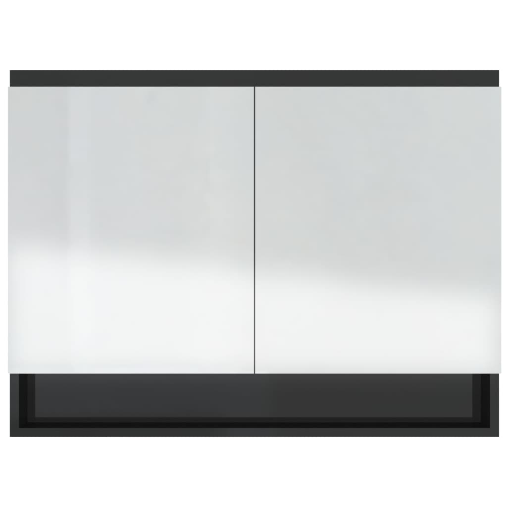 Armadietto Bagno con Specchio 80x15x60 cm in MDF Nero Lucido