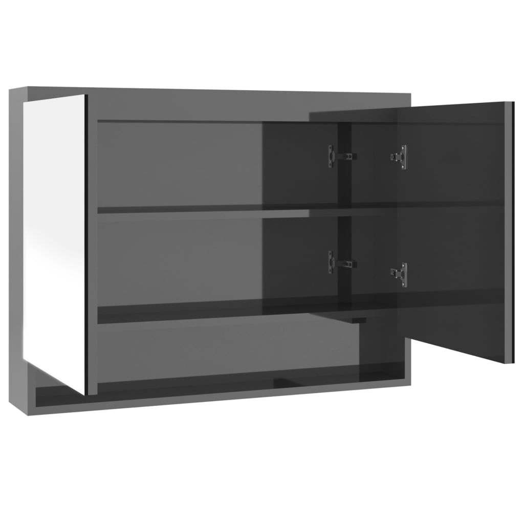 Armadietto Bagno con Specchio 80x15x60 cm in MDF Grigio Lucido | homemem39