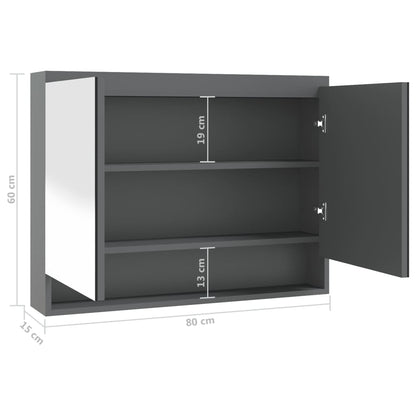 Armadietto Bagno con Specchio 80x15x60 cm in MDF Grigio Lucido | homemem39