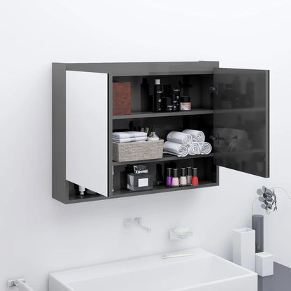Armadietto Bagno con Specchio 80x15x60 cm in MDF Grigio Lucido | homemem39