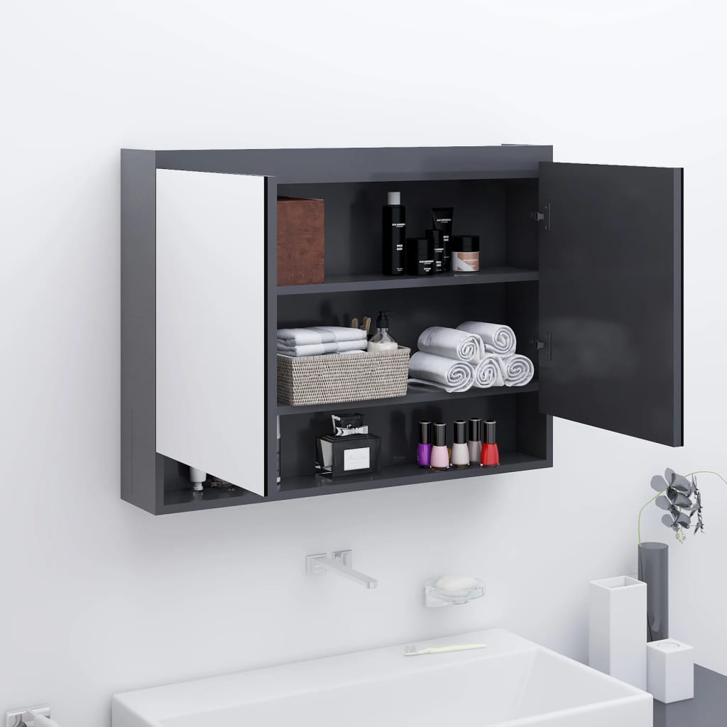 Armadietto Bagno con Specchio 80x15x60 cm in MDF Grigio | homemem39