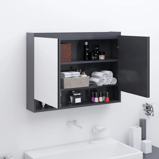 Armadietto Bagno con Specchio 80x15x60 cm in MDF Grigio | homemem39