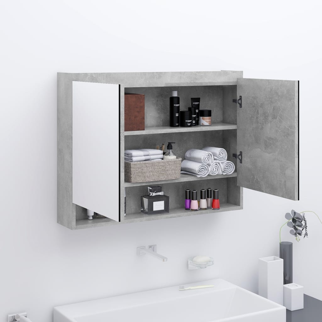 Armadietto Bagno con Specchio 80x15x60 cm in MDF Grigio Cemento | homemem39