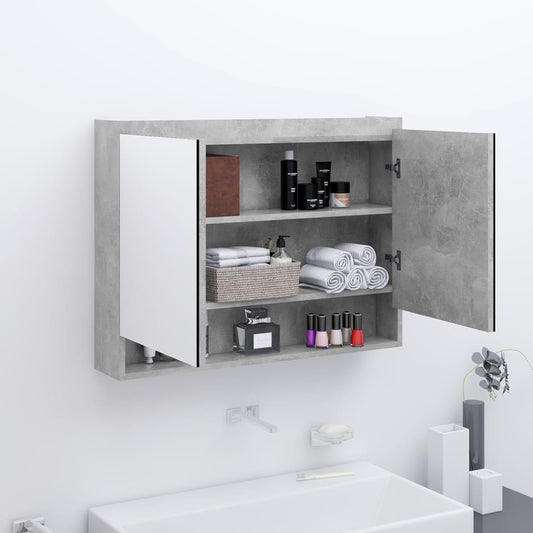 Armadietto Bagno con Specchio 80x15x60 cm in MDF Grigio Cemento | homemem39