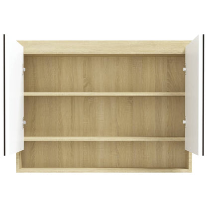 Armadietto Bagno con Specchio 80x15x60cm in MDF Bianco e Rovere