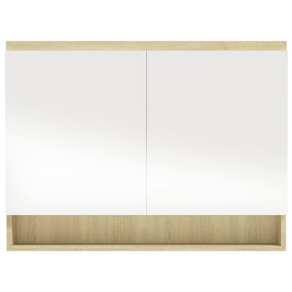 Armadietto Bagno con Specchio 80x15x60cm in MDF Bianco e Rovere | homemem39